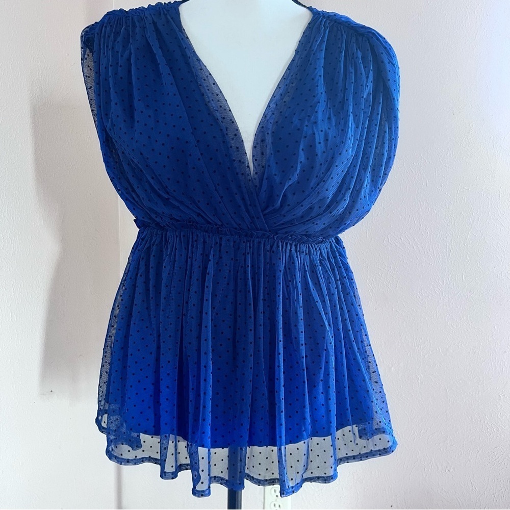 Anthropologie Blue Sheer Polka Dot Blouse